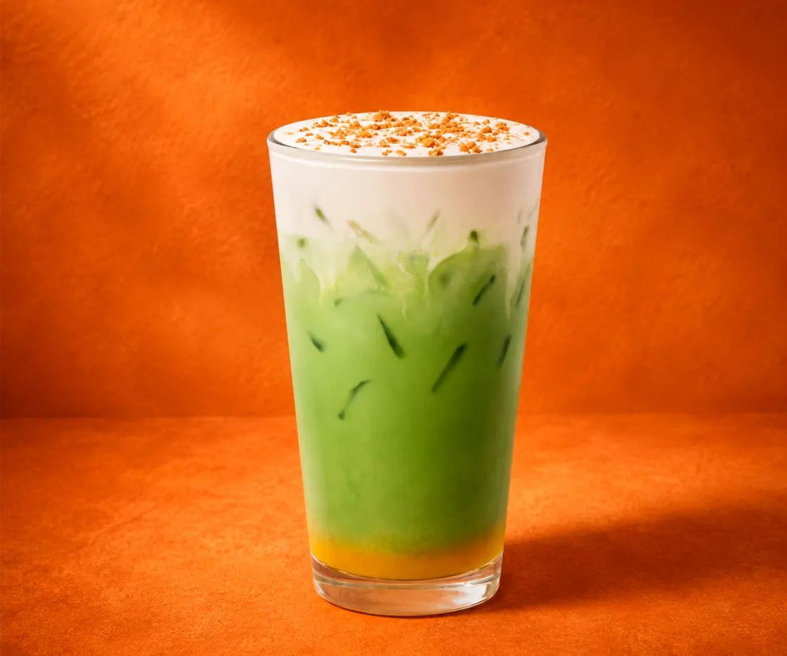 Apple crumble iced mattcha latte